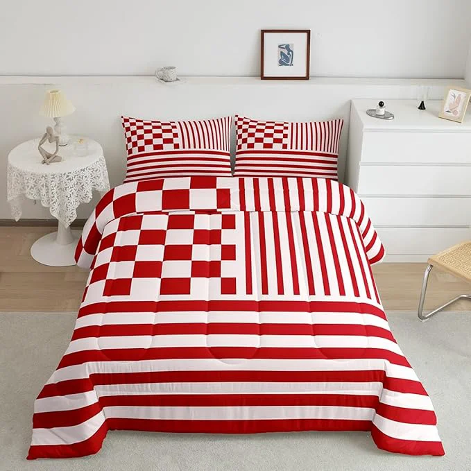 Trusted Red Stripes Comforter Set Buffalo Check Plaid Bedding Set Fashion Plaid Geometric Bedding Home Decor Modern Simple Style Comforter Twin Size Quilted Duvet Set 1 Comforter with 1 Pillowcase Green
