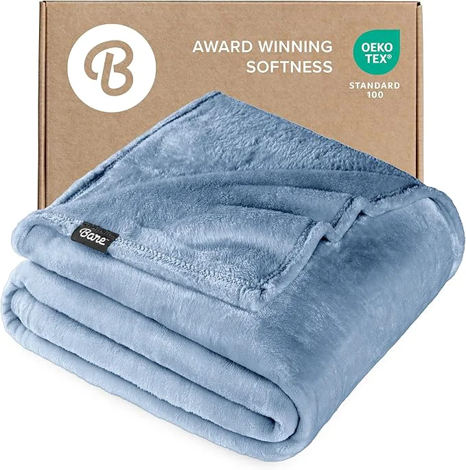 Stylish Bare Home Fleece Blanket – King Size – Ultra-Soft Lightweight for Bed Sofa and Couch – Luxury Microplush – Cozy Warm Blanket King Coronet Blue Modern