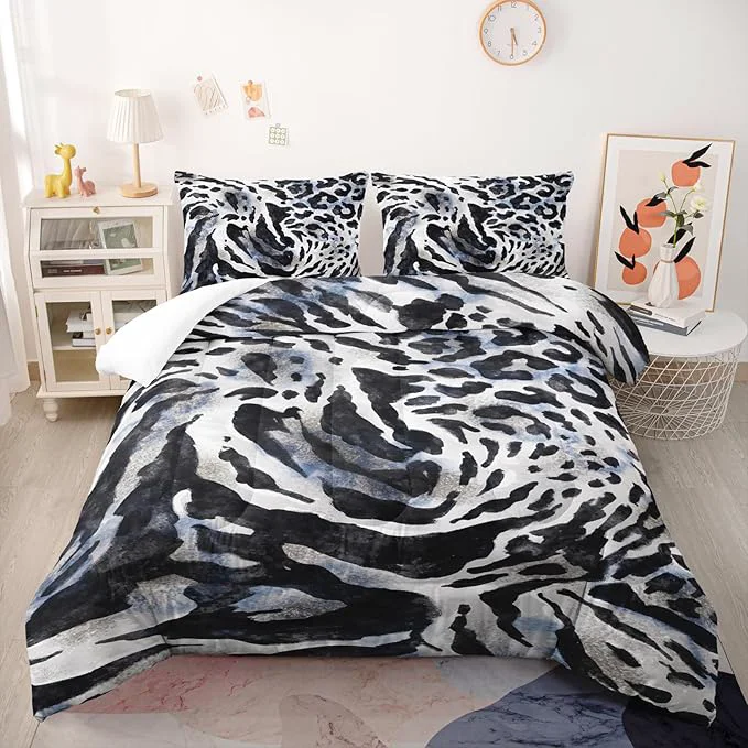 Trusted Tiger Stripe Comforter Set Queen Black and White Texture Bedding Sets 3PCS for Kids Teen Adult Boy Room Decor Ultra-Soft Lightweight Microfiber 1 Comforter with 2 Pillowcases Artisan