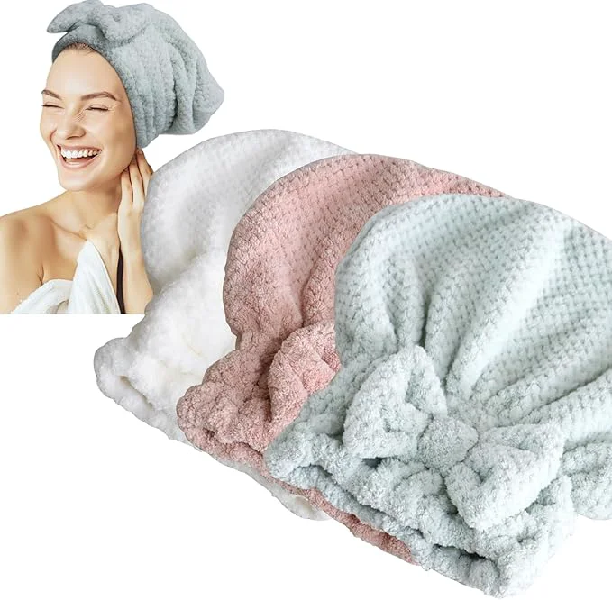 Dependable Jseng 3PC Microfiber Hair Towel Caps Extreme Soft Ultra Absorbent Fast Relaxed