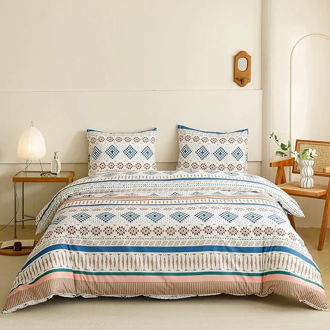 Authentic KAREVER Boho Comforter Full Aztec Bedding Set Southwest Theme 3 PCs Bohemian Comforter Set Blue White Full Size Comforter 80×90 Inches with 2 Pillowcases 26×26 inches Reliable