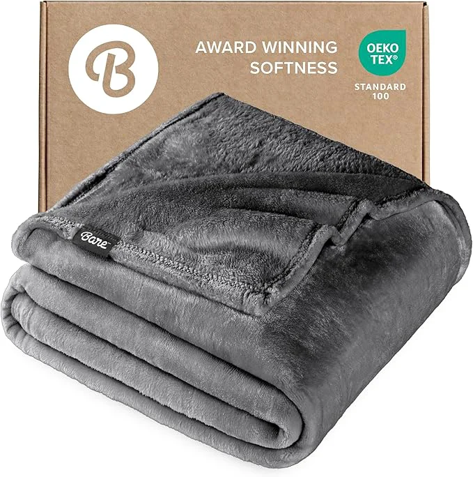 World-Class Bare Home Fleece Blanket – Throw Travel Blanket – Grey – Lightweight Blanket for Bed Sofa Couch Movie Night Camping and Travel – Microplush – Ultra Soft Warm Blanket Throw Travel Grey Versatile