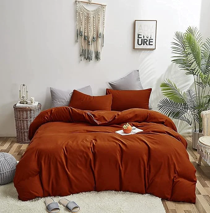 Certified KAREVER Burnt Orange Comforter Set Queen Rust Bedding Set Women Solid Rust Bed Comforter Set Plain Burnt Orange Breathable Blanket Men Terracotta Color Lightweight Quilts Set Queen Size Contemporary
