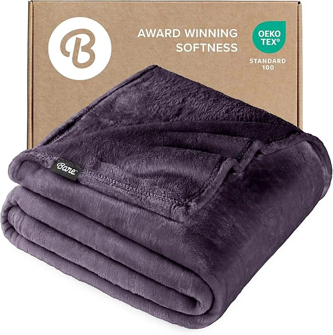Contemporary Bare Home Fleece Blanket – Throw Travel – Ultra-Soft Lightweight for Bed Sofa and Couch – Luxury Microplush – Cozy Warm Blanket Throw Travel Eggplant World-Class