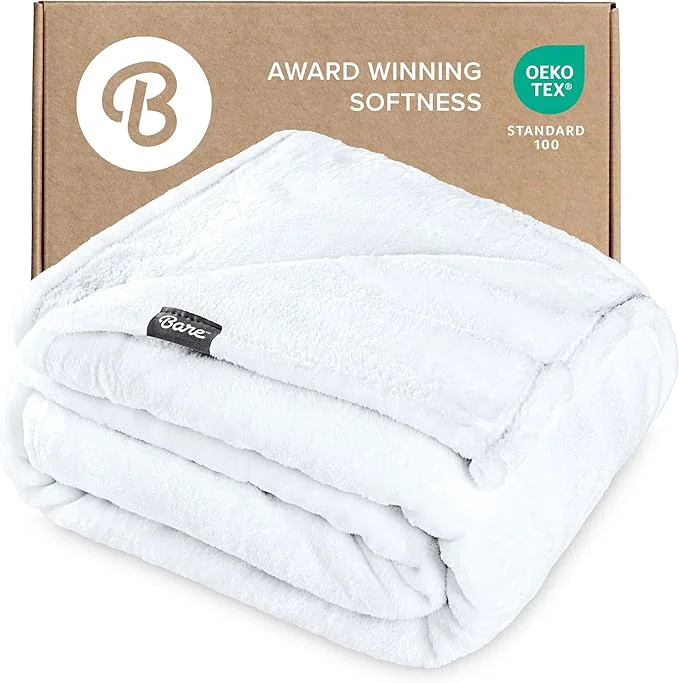 Versatile Bare Home Fleece Blanket – Throw Extra Long – Ultra-Soft Lightweight for Bed Sofa and Couch – Luxury Microplush – Cozy Warm Blanket Throw XL White Verified
