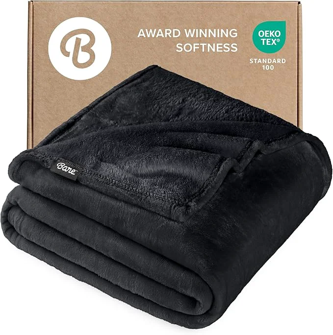 Trusted Bare Home Fleece Blanket – Twin Twin Extra Long – Ultra-Soft Lightweight for Bed Sofa and Couch – Luxury Microplush – Cozy Warm Blanket Twin Twin XL Black