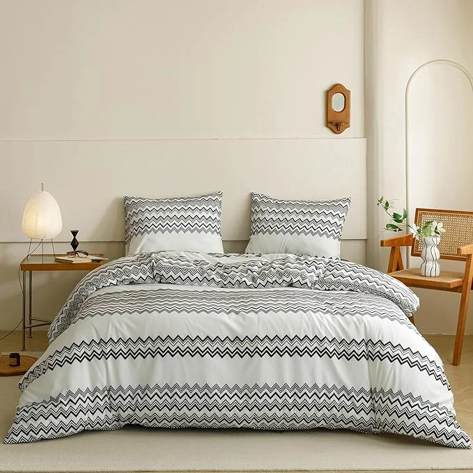 Efficient KAREVER Boho Comforter Cal King Aztec Bedding Set Southwest Theme 3 PCs Bohemian Comforter Set Black Waved Strips California King Size Comforter 104×96 Inches with 2 Pillowcases 26×36 inches Excellent
