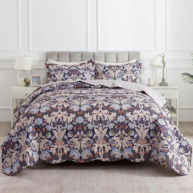 Luxury HoneiLife Quilt Set Queen Size – Microfiber Bedspreads for Queen Bed Reversible Coverlet Lightweight Bedcover Quilt Bedding Sets-Navy Sustainable