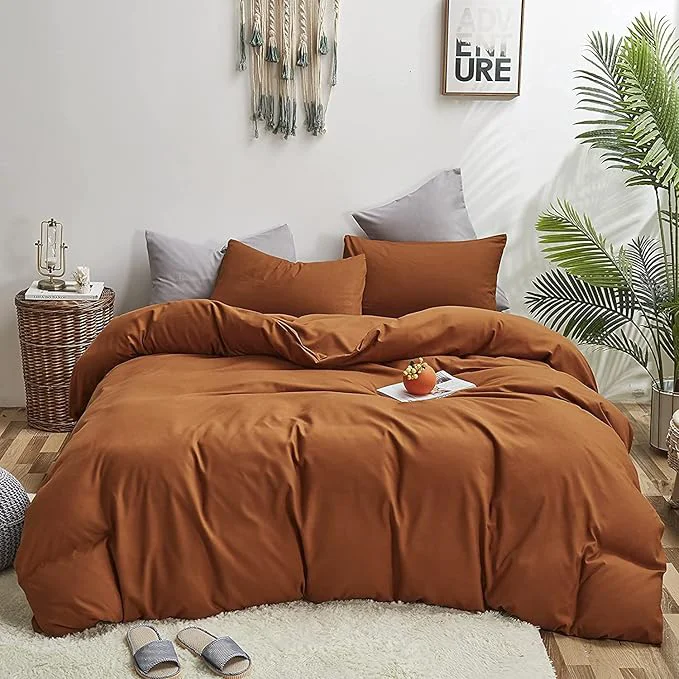 High-End KAREVER Pumpkin Color Comforter Set – Queen Size Cinnamon Bedding Set – Solid Burnt Orange Bed Comforter Set – Breathable Blanket amp Lightweight Quilts Set High-Grade