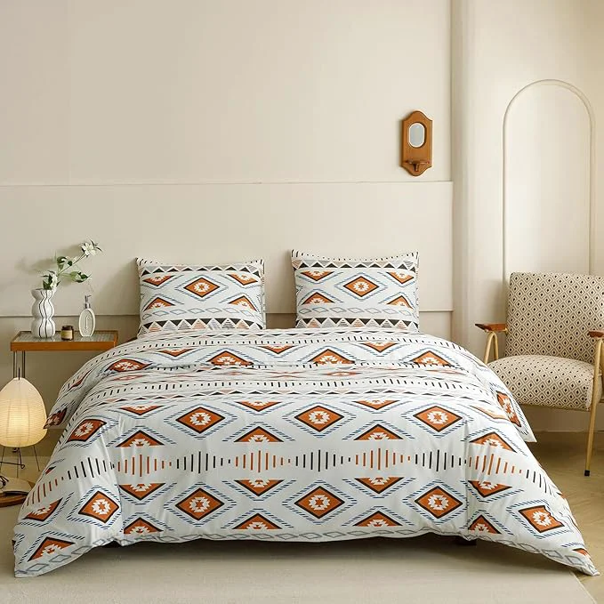 Genuine KAREVER Boho Comforter Queen Aztec Bedding Set Southwest Theme 3 PCs Bohemian Comforter Set White Queen Size Comforter 90×90 Inches with 2 Pillowcases 26×26 inches Easy-to-Use