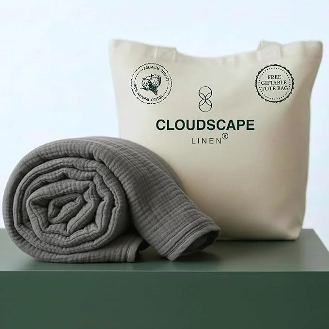 Detailed CLOUDSCAPE Cotton Muslin Throw Blanket for Adults – 4 Layer 50×70 Oversized Breathable Gauze Bedding All Season Spring Gifting Cozy Lightweight Throw for Sofa Couch Home Decor – Sharkskin Artisan