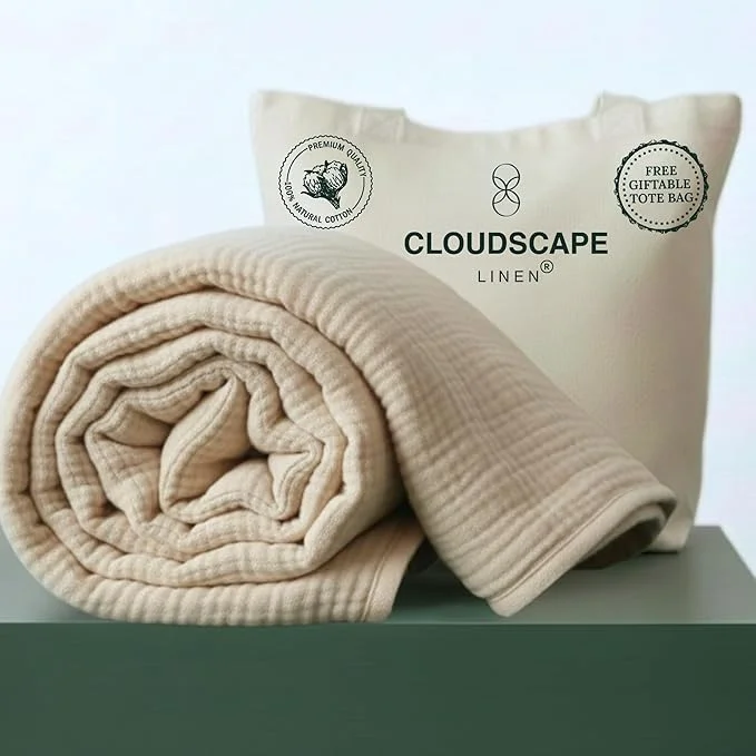 User-Friendly CLOUDSCAPE Cotton 4 Layer Muslin Blanket Queen Size Oversized 92×92 Fits Full Size Bed All Season Soft Breathable Lightweight Layering Summer Blanket for Adults Spring Gift Idea- Fog Verified