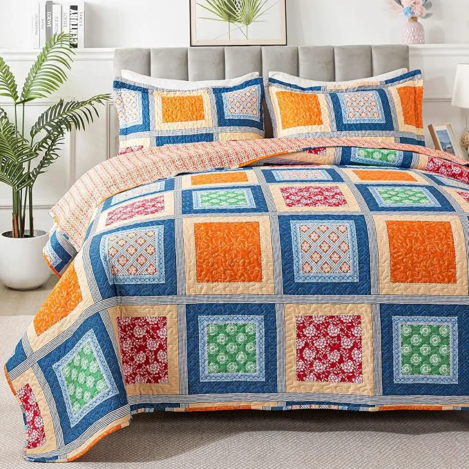 Unique HoneiLife Quilt Set Queen Size – Retro Bedspreads 3-Pieces Lightweight Coverlets for Queen Bed Patchwork Bed Cover Queen Quilt Bedding Set All Season Quilts-Orange Classic