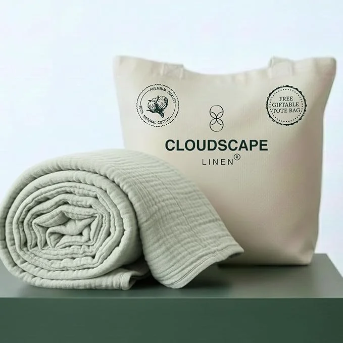 Enhanced CLOUDSCAPE Cotton Muslin Throw Blanket for Adults – 4 Layer 50×70 Oversized Breathable Gauze Bedding All Season Spring Gifting Cozy Lightweight Throw for Sofa Couch Home Decor – Seafoam Practical