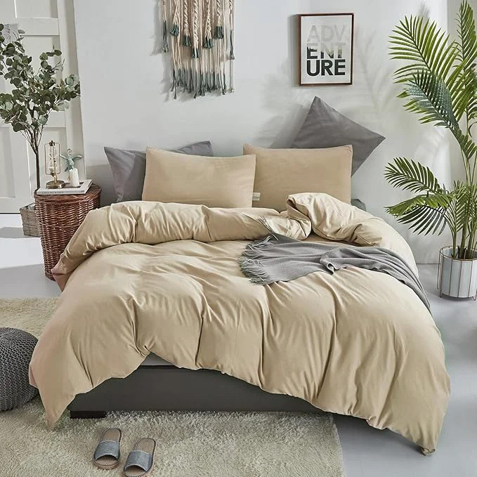 Effective KAREVER Champagne Comforter Set Full Bedding Set Women Solid Khaki Bed Comforter Set Plain Beige Breathable Blanket Teens Light Champagne Lightweight Quilts Set Full Size Efficient