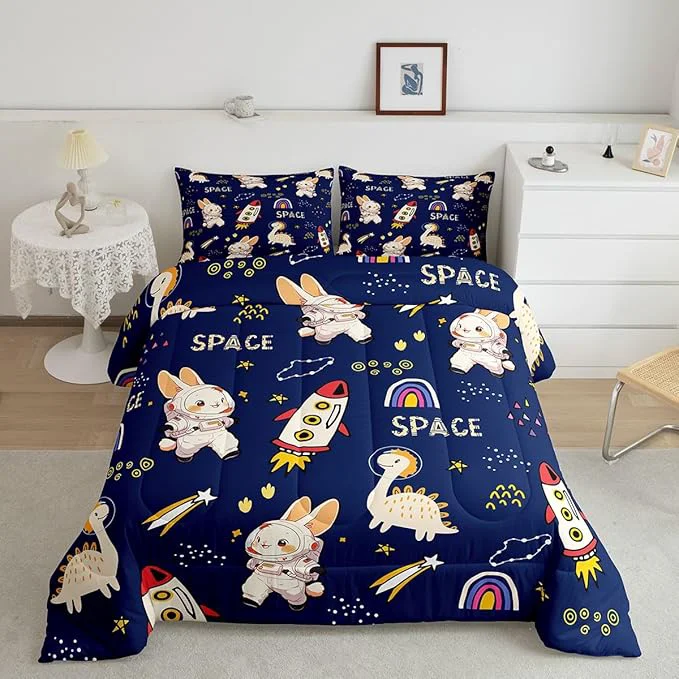 Trusted Cute Rabbits Comforter Set for Kids Kids Boys Dinosaurs Bedding Sets Teens Cute Room Decor Cartoon Rocket Starry Galaxy Navy Duvet Set Quilt Set Twin 1 Comforter with 1 Pillow Case Effective