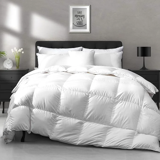 APSMILE All Season Down Feather Fibers Comforter Oversized King Size – Ultra-Soft High Fill-Power Hotel Collection Duvet Insert Cloud Fluffy Medium Warm Quilt Comforter 120×98 White First-Class