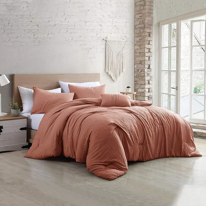 Flexible Modern Threads 4-Piece Garment-Washed Comforter Set Beck Dark Rose Queen Durable