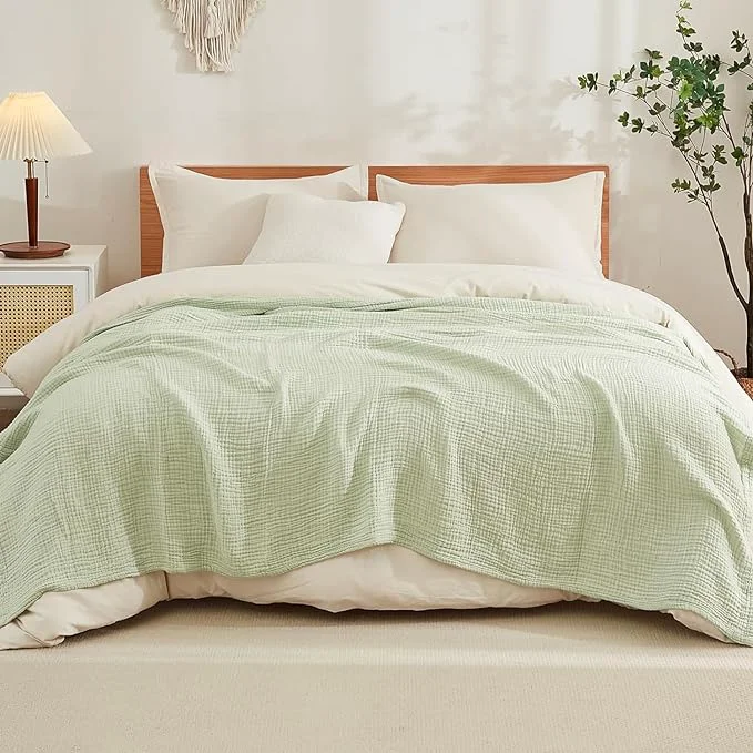 Outstanding EMME Cotton Throw Blanket for Couch Soft Muslin Blankets 50 quot x60 quot Lightweight Breathable Blanket All Season Gauze Blanket Mint Green Crafted