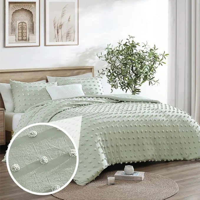 Expertly Made Swift Home Twin Twin XL Sage Comforter Set – Decorative Tufted Pom Poms Bedding Set – 2 Pieces Bed Linen 1 Comforter and 1 Pillow Sham Consistent