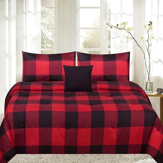 Durable Sweet Home Collection 4PC-CMF-BFFALO-K 4Piece Print Reversible Comforter Set Buffalo King Fine Crafted