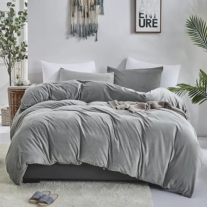 Carefully Designed Luxlovery Grey Velvet Comforter Set – Full Plush Fluffy Bedding – Thick Warm Flannel Sherpa Comforter for Women amp Men Sophisticated