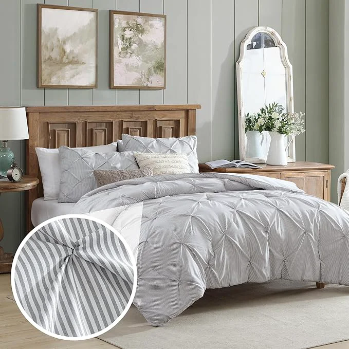 Excellent Swift Home King Pinstripe Charcoal Grey Comforter Set – Classic Pintuck Bedding Set – 3 Pieces Bed Linen 1 Comforter and 2 Pillow Shams Premium