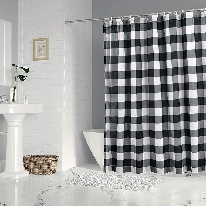 Efficient Levtex Home – Camden -Shower Curtain 72x72in. with Button Holes – Buffalo Check – Grey and Cream Authentic
