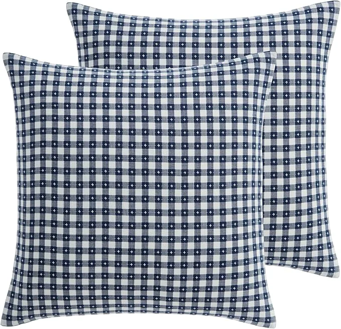 Soft Levtex Home – Camden Gingham Stitch Euro Sham Set of 2 – Textured Gingham – Reversible – Cotton – Tie Closure Back – Pillow Inserts Not Included Powerful