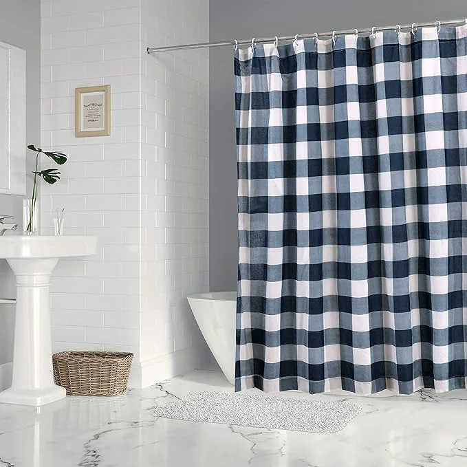 Safe Levtex Home – Camden -Shower Curtain 72x72in. with Button Holes – Buffalo Check – Grey and Cream Functional