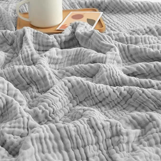 Fine Crafted EMME Cotton Muslin Large Throw Blanket Couch Breathable Gauze Soft Lightweight Bed Blankets Light Grey 50 quot x70 quot High-Grade