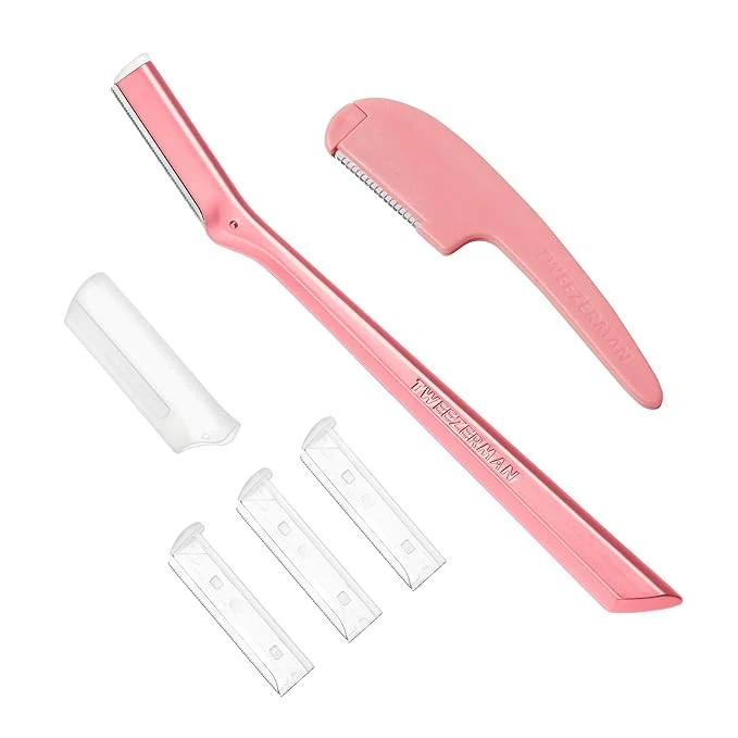 Verified Tweezerman Tea Rose Prep and Plane Facial Razor Set Natural