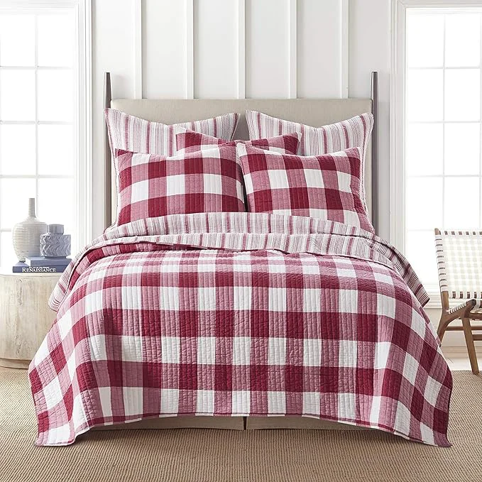 Reliable Levtex Home – Camden Quilt Set -Full Queen Quilt Two Standard Pillow Shams – Buffalo Check in Red and Cream – Quilt Size 88 x 92 in. and Pillow Sham Size 26 x 20 in. – Reversible Pattern -Cotton Expertly Made