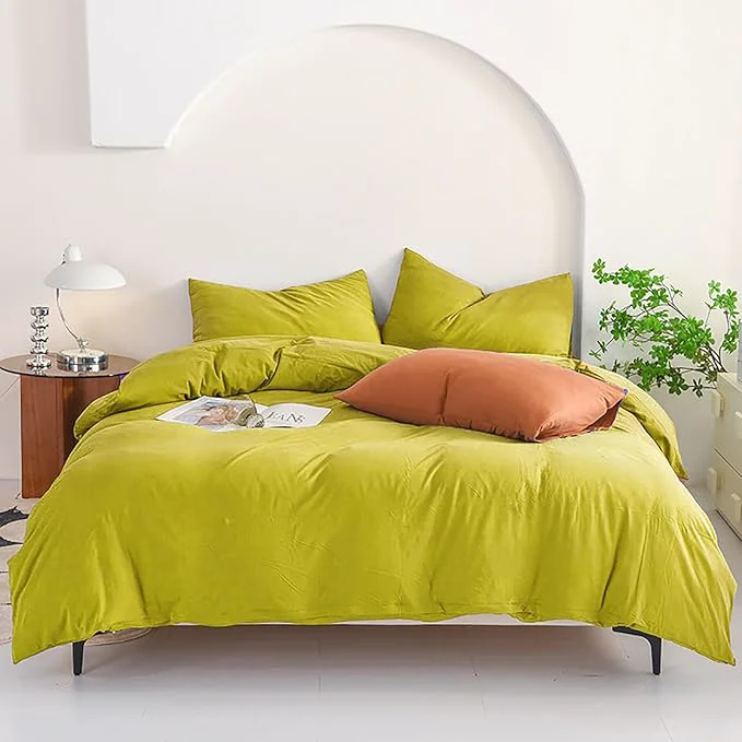Responsible Luxlovery Chartreuse Comforter Set – King Size Moss Green Bedding Set – Breathable Modern Solid Green Soft Blanket Quilts 3 Piece Set Safe