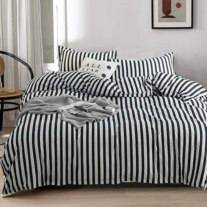 Trusted Luxlovery Black and White Comforter Set King Men Women Striped Bedding Set Farmhouse Ticking Stripes Bedding Blanket Geometric Lines Modern Comforter Set with 2 Pillowcases Dependable