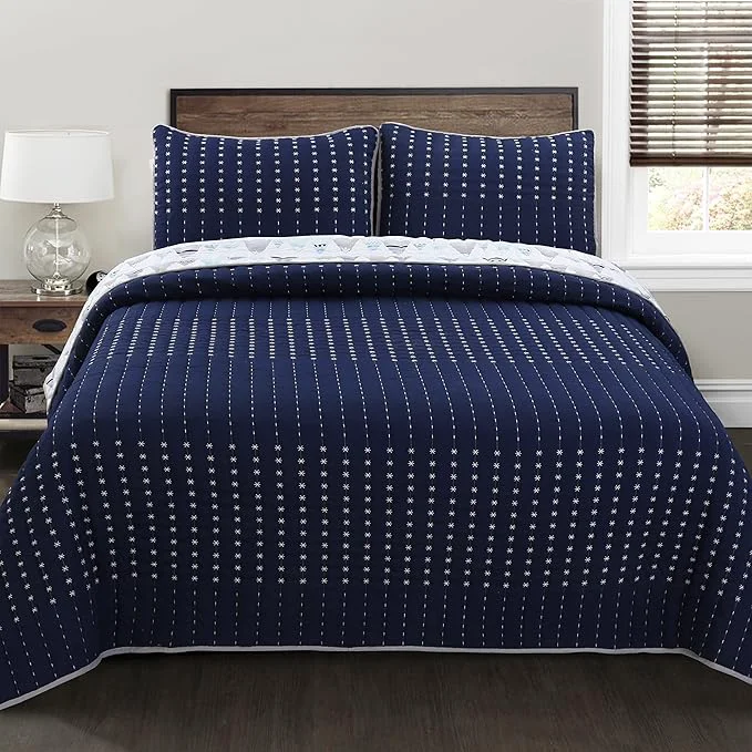Superior Cozy Line Home Fashions Summit Blues Snowy Alps Pike Winter Mountains Polyester Reversible Quilt Bedding Set Coverlet Bedspread Queen – 3 Piece Premium