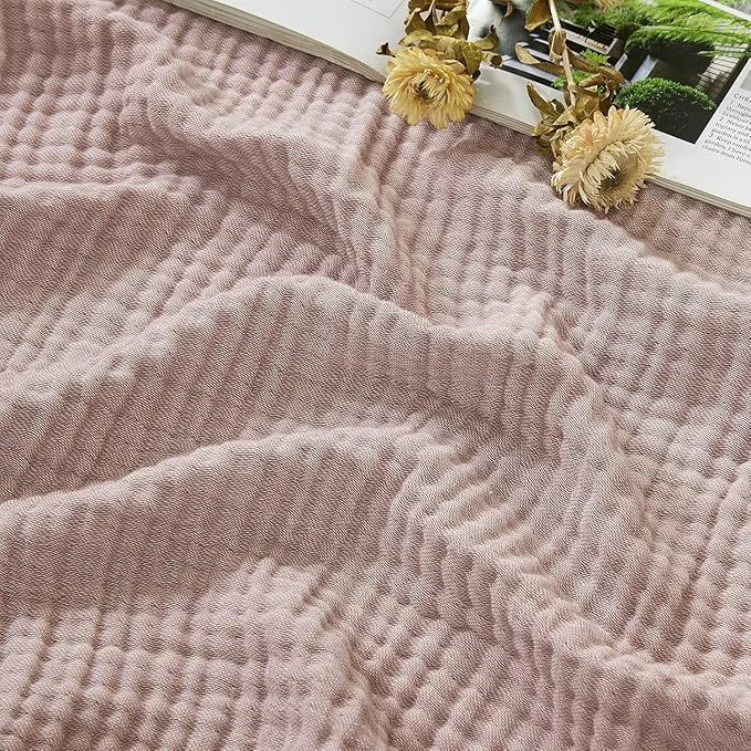 Stylish EMME Muslin Throw Blanket Cotton Blankets for Couch Breathable Gauze All Season Soft and Lightweight Pre-Washed Dusty Pink 50 quot x70 quot