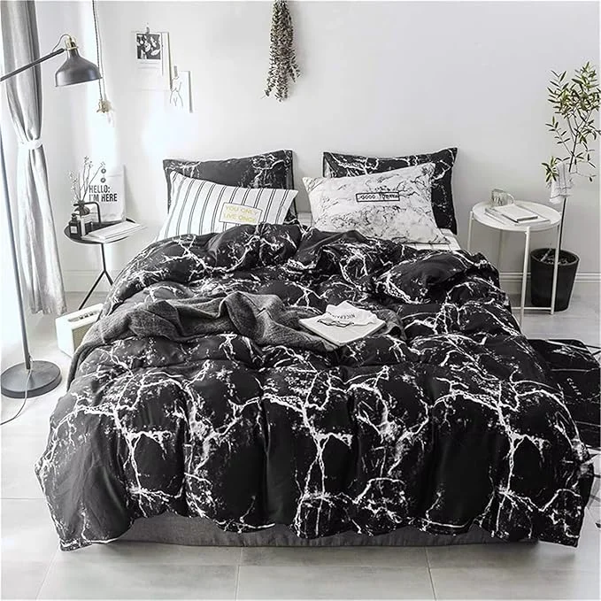 Clean Luxlovery Black Marble Comforter Set Twin Black Bedding Set Men Boys Modern Comforter Cozy Abstract Black White Marble Quilts Blanket Dorm Preppy Comforter Set for Kids Teens Specialty
