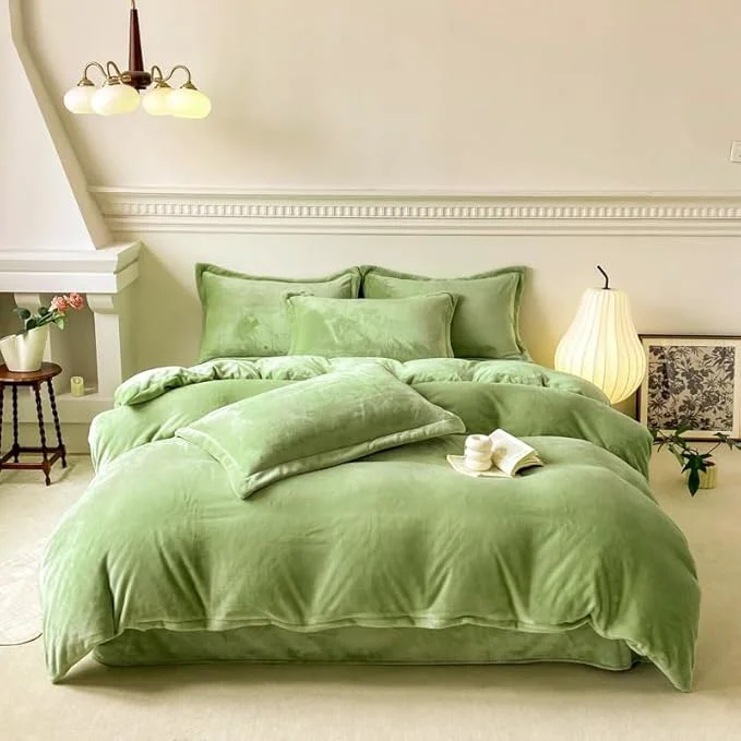 Comfortable Luxlovery Sage Green Velvet Comforter Set Full Size Dusty Green Plush 3 Piece Bedding Sets Full Fluffy Comfy Soft Quilted Lightweight Durable Bedding Set with 2 Pillowcases Women Men Adults Teens High-Grade