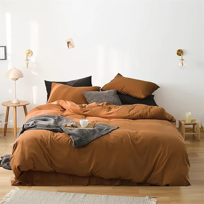 Reusable Luxlovery King Pumpkin Color Comforter Set Rust Bedding Set Burnt Orange Soft Breathable Blanket Quilts Soft Breathable Terracotta Cinnamon Bedding Comforter Set with 2 Pillowcases High-Quality