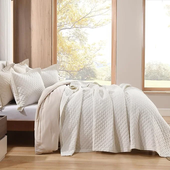 Elite Grassix Linen Quilt Set King Size 3-Piece Linen Front amp Cotton Back Prewashed Diamond Stitch Bedspread with 2 Shams Lightweight Breathable Quilt for Hot Sleepers Modern Farmhouse Bedding Recyclable