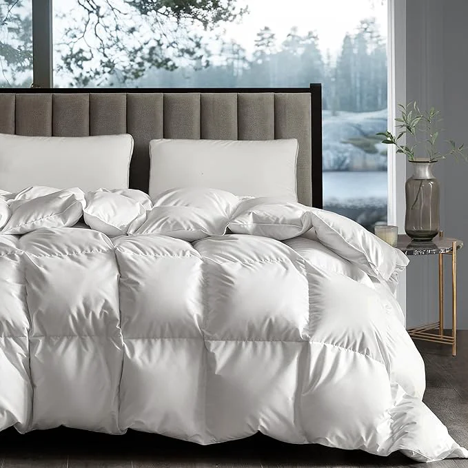 Fine Crafted Hotel Grand White Goose Down Fiber Comforter Twin Extra Warmth Goose Down Fiber Winter Duvet Insert Twin Hotel Hypoallergenic Bedding Comforter for Cold Weather 42oz 68 x 90 Inch Casual