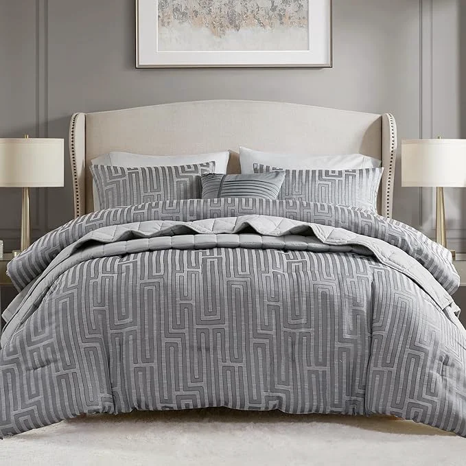 Classic Madison Park Cal King Comforter Set Jacquard Metallic Thread Comforters All Season Comforter amp Quilt Bed Set Cal King Size Comforter Pillow Shams Royce Cal King Grey 5 Piece Prestigious