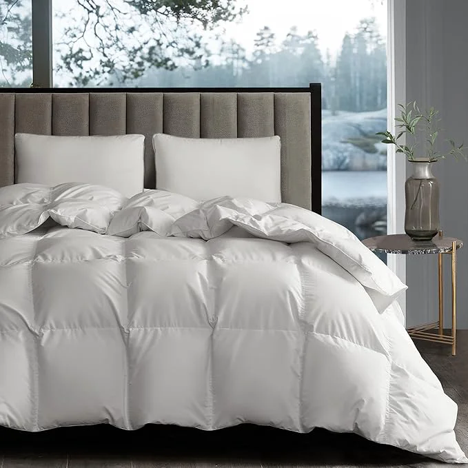 Refined Hotel Grand White Goose Down Fiber Comforter Twin Size – All Season Fluffy Hotel Collection Duvet Insert Twin Medium Warmth Comforter with 1cm Breathable Panel 68 quot x 90 quot High-Performance