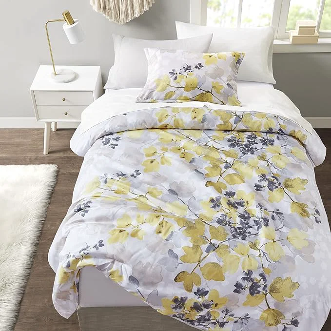 Solid Madison Park Bed in A Bag – Trendy Casual Design Cozy Comforter with Complete Sheet Set with Side Pocket All Season Cover Matching Shams Twin XL Alexis Leaf Yellow 6 Piece Artisan