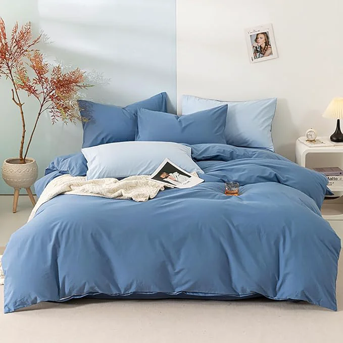 Original Luxlovery Blue Comforter Set Twin Men Women Solid Lake Blue Bedding Set Quilts Blanket Soft Breathable 3 Piece Comforter Set with 2 Pillowcases for Adults Kids Efficient