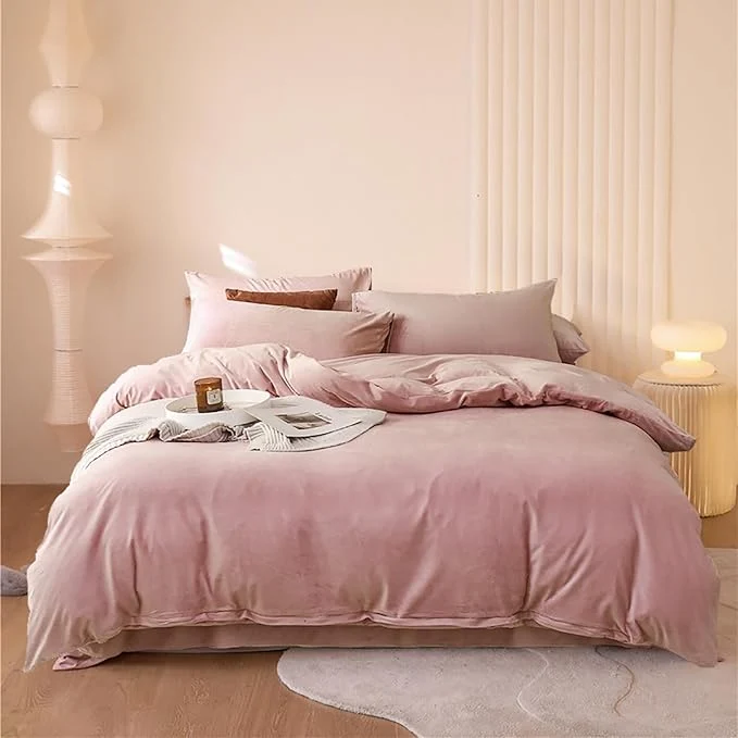 Effective Luxlovery Pink Velvet Comforter Set Twin Lake Pink Flannel Plush Bedding Comforter Set Winter Thick Warm Solid Haze Pink Quilts Blanket Soft Heavyweight Comforter Set For Twin Bed Consistent