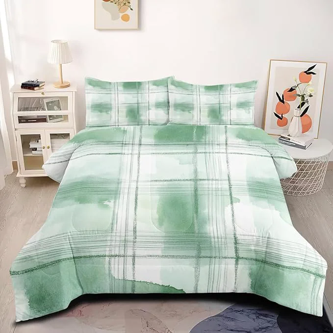 Expertly Made Abstract Bedding Set for Girls Boys Full Size 3-Piece Green White Tie Dye Bed Set with Comforter 79 quot x 90 quot and 2 Pillowcases for All Season Top-Quality