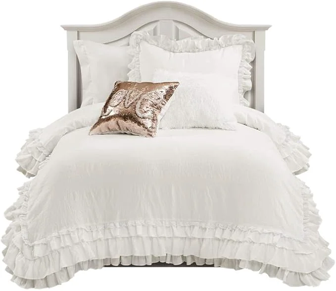 Prestigious Lush Decor Ella Ruffle Lace Comforter 2 Piece Set Twin Ivory – Cute Comforter – Twin Bedding Set – White Bedding – Coquette Decor – White Lace Trim – Ruffle Trim Official