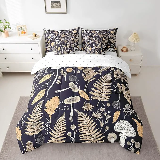 Fine Retro Jungle Leaves Comforter Set 7 Piece Rustic Mushroom Botanica Bed Set Vintage Farmhouse Decor Bedding Bed in a Bag Twin 1 Comforter 2 Pillowcase 2 Pillow Covers 1 Flat Sheet 1 Fitted Sheet Professional